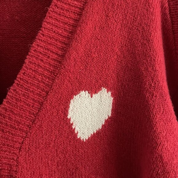 Old Navy Women M TALL Red Heart Graphic Knit V-Neck Slouchy Cardigan Sweater - Picture 8 of 12